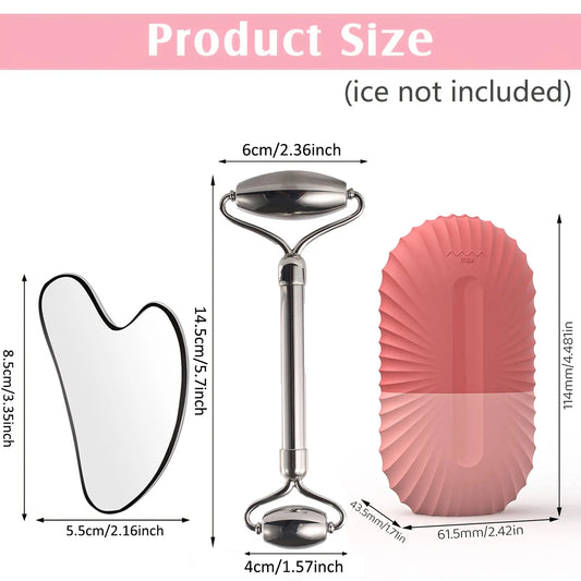 3-in-1 Skincare Kit - Face Roller, Gua Sha & Ice Roller