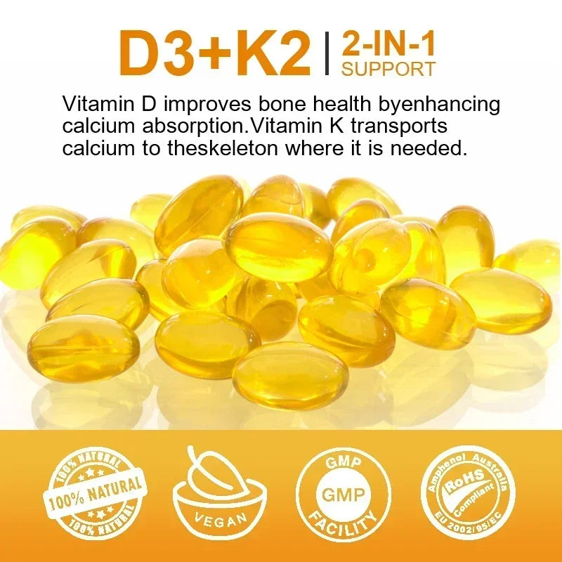 Vitamin D3 + K2 Capsules – Bone, Heart &amp; Immune Support