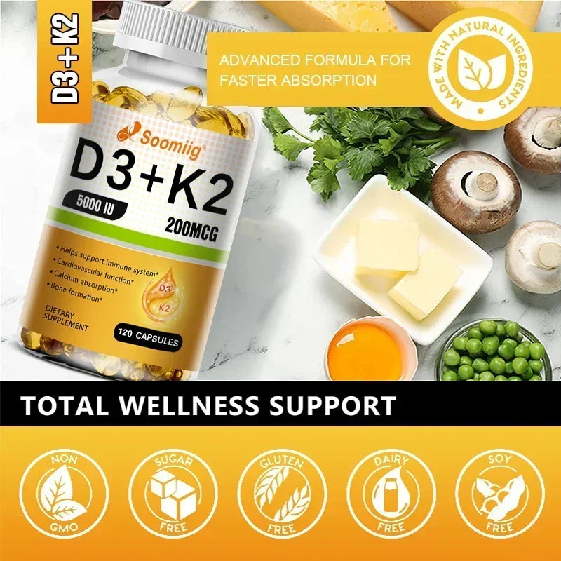 Vitamin D3 + K2 Capsules – Bone, Heart &amp; Immune Support