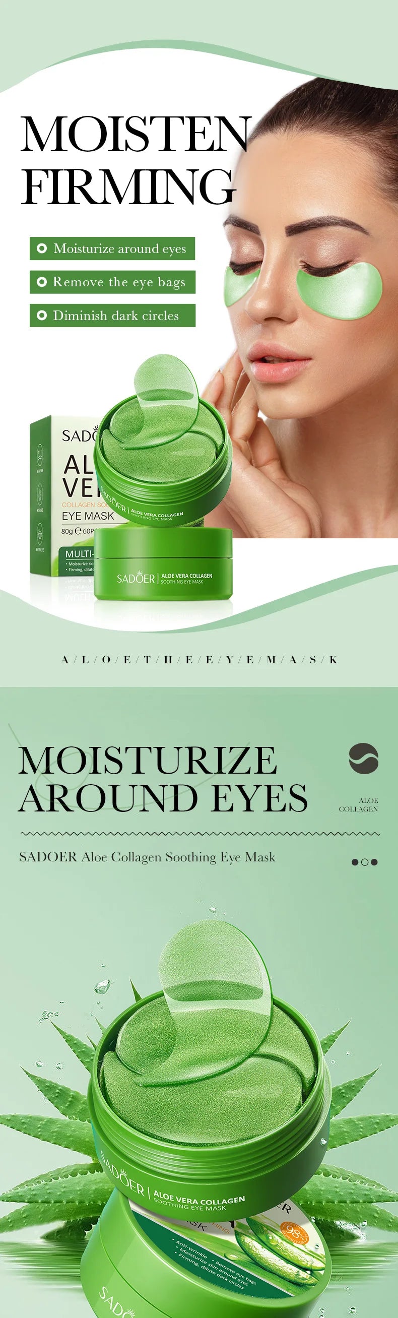 Aloe Vera Collagen Eye Mask – Anti-Dark Circles, Moisturizing & Firming Eye Patches